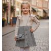 glitter beige Girls Full Sleeve Glitter Stitching Woolly Dress with Purse (4-14Y)