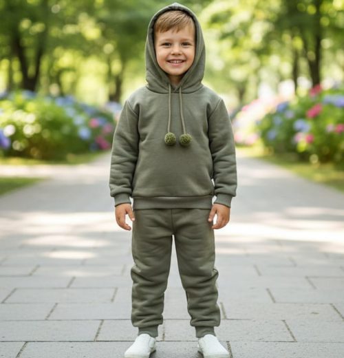 Boys Two Piece Pom Pom Hooded Tracksuit (2-5Y)