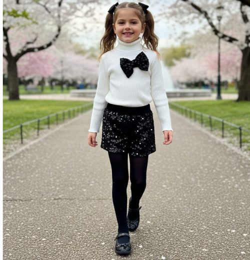 Girls Sequin Bow Top & Skirt Set (2-12Y)