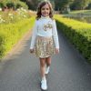 short gold Girls Sequin Bow Top & Skirt Set (2-12Y)