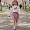 short pink Girls Sequin Bow Top & Skirt Set (2-12Y)