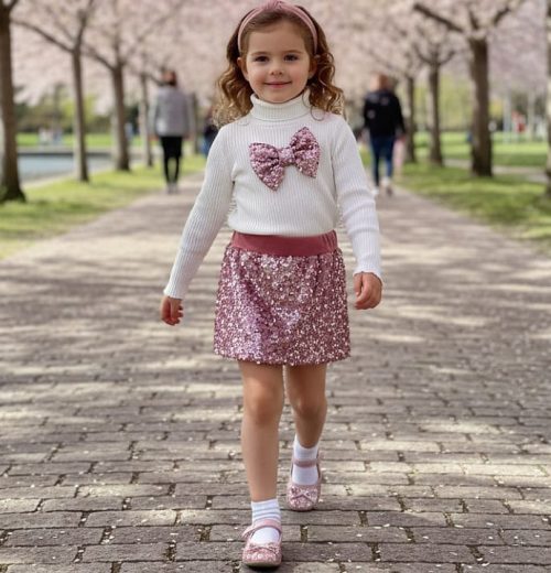Girls Sequin Bow Top & Skirt Set (2-12Y)