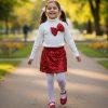 short red Girls Sequin Bow Top & Skirt Set (2-12Y)