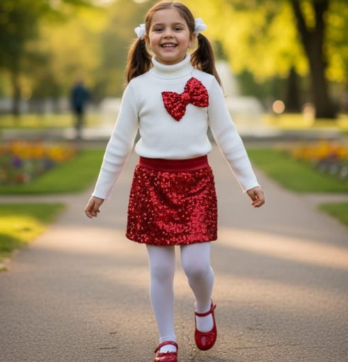 Girls Sequin Bow Top & Skirt Set (2-12Y)