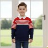 stripe navy Boys Knitted Stripe Panel Collar Jumper (3-12Y)