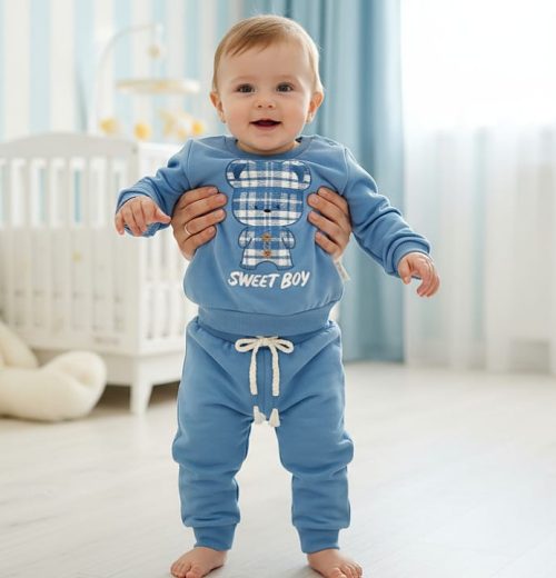 Baby Boys Two Piece Check Teddy Tracksuit (6-24M)