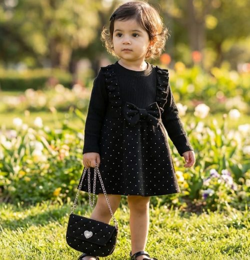 Baby Girls Full Sleeve Frilly Diamante Dress with Purse (6-36M)