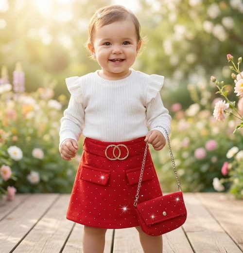 Baby Girls Full Sleeve Woolly Diamante Dress with Purse (6-36M)