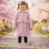 276 pink Girls Double Bow Full Diamante Woolly Coat with Purse (4-14Y)