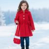 276 red Girls Double Bow Full Diamante Woolly Coat with Purse (4-14Y)
