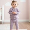 4027 lilac Baby Girls Frilly Knitted Diamond Cut Out Cardigan & Bottoms Set (1-3Y)