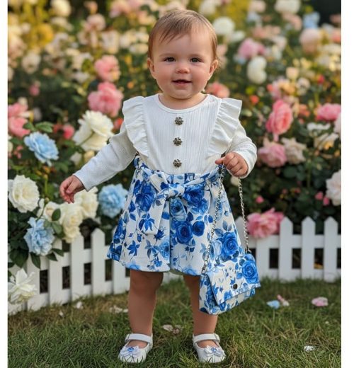 Baby Girls Full Sleeve Floral Dress with Purse (6-36M)