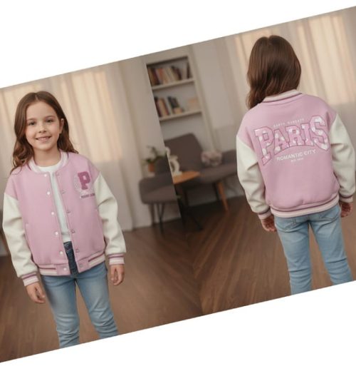 Girls PARIS Embossed Baseball Jacket (5-12Y)