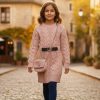 belt pink Girls Knitted Cable Knit Full Sleeve Dress with Belt & Purse (4-14Y)