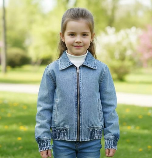 Girls Elasticated Zip Denim Jacket  (5-13Y)