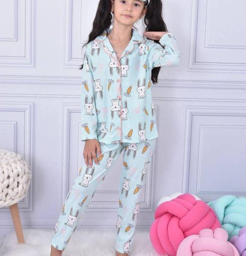 Girls Bunny Print Buttoned Pyjamas (4-12Y)