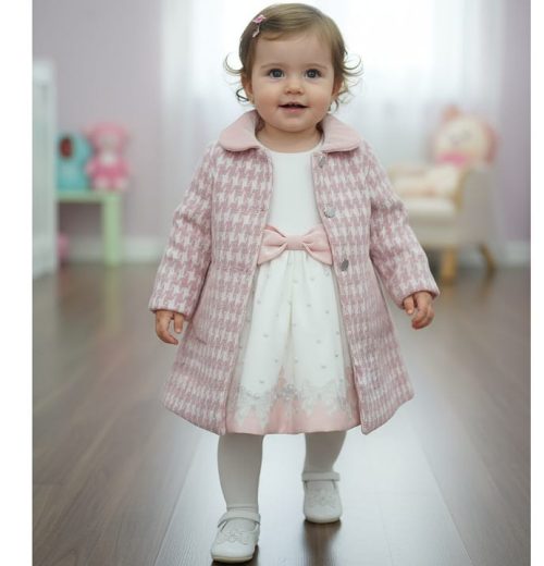 Baby Girls Two Piece Bow Dress & Dogtooth Coat Set (9-24Y)