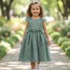 d bow dress green Girls Elegant Glitter Embroidered Double Bow Party Dress (2-12Y)