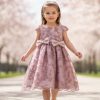 d bow dress pink Girls Elegant Glitter Embroidered Double Bow Party Dress (2-12Y)