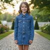 denim dress 5 Girls Double Pocket Metallic Buttoned Denim Dress (7-13Y)