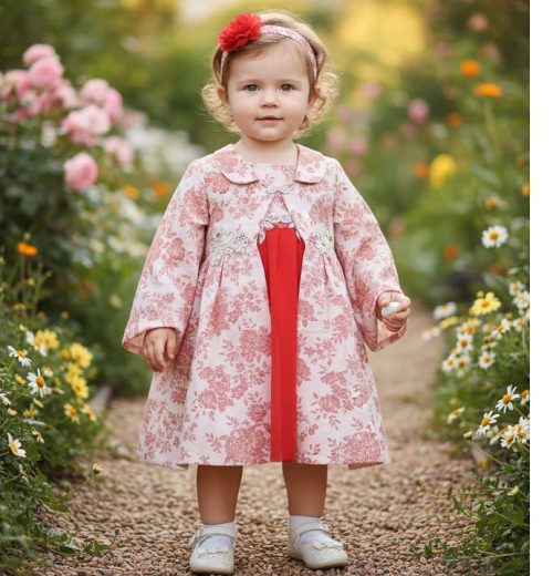 Baby Girls Two Piece Floral Glitter Embroidered Long Jacket Party Dress Headband (6-24M)
