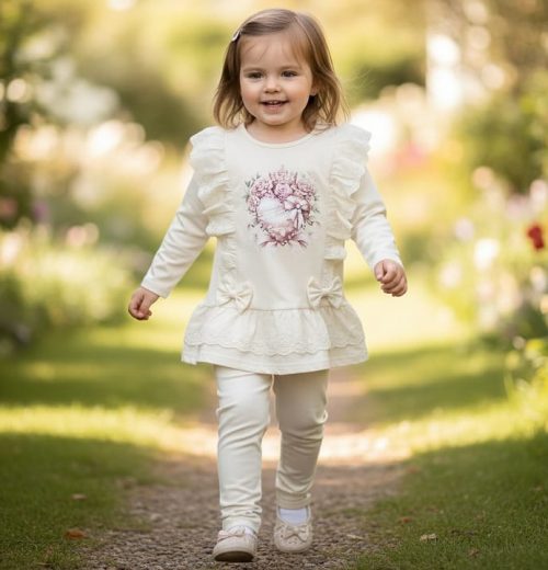 Girls Frilly Bow Heart Print Legging Set (1-8Y)