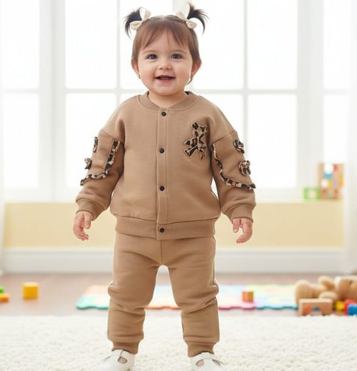 Baby Girls Two Piece Leopard Trim Tracksuit (6-24M)