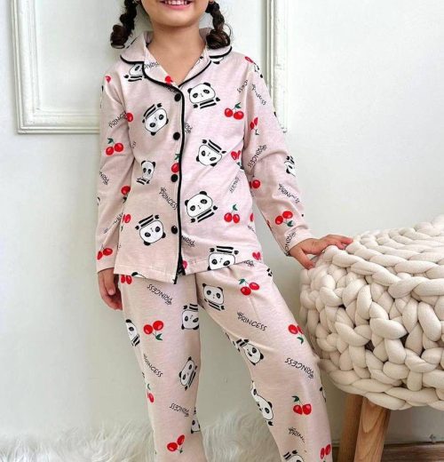 Girls Panda Cherry Print Buttoned Pyjamas (4-12Y)