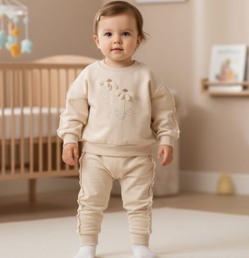 Baby Girls Petal Flower Frilly Trim Lounge Wear Set  (9-24M)