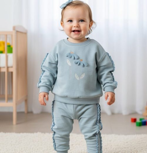 Baby Girls Petal Flower Frilly Trim Lounge Wear Set  (9-24M)