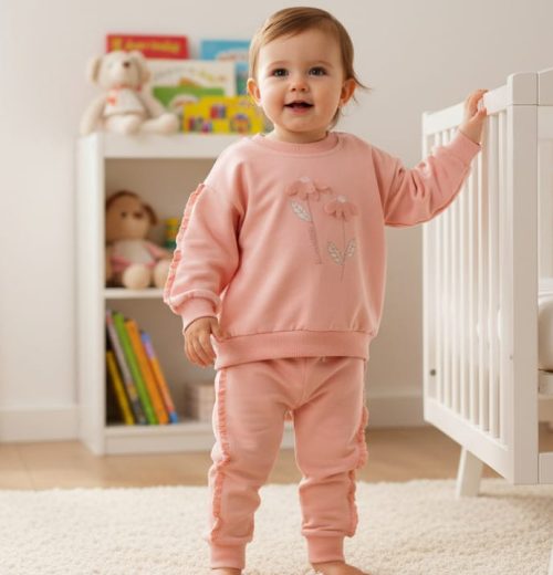 Baby Girls Petal Flower Frilly Trim Lounge Wear Set  (9-24M)