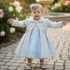 pola blue Baby Girls Two Piece Polka Dot Long Jacket Party Dress Headband (6-24M)