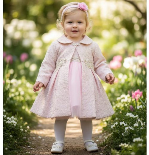 Baby Girls Two Piece Polka Dot Long Jacket Party Dress Headband (6-24M)