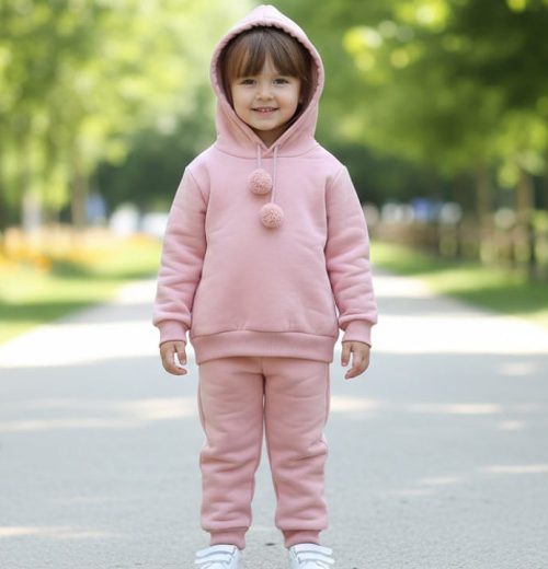 Girls Two Piece Hooded Pom Pom Tracksuit (2-5Y)
