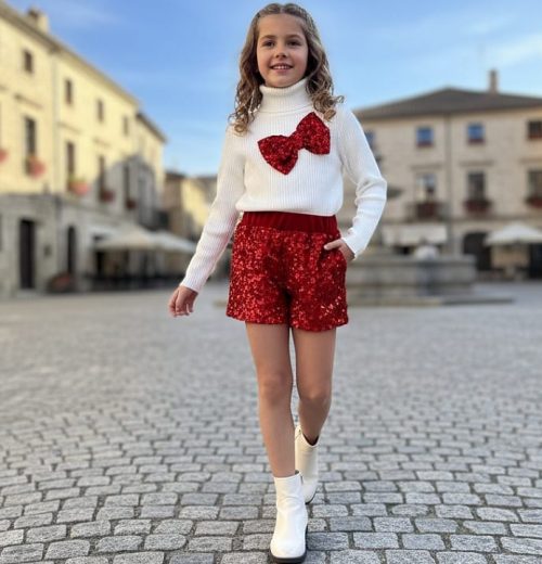 Girls Sequin Bow Top & Shorts Set (2-12Y)