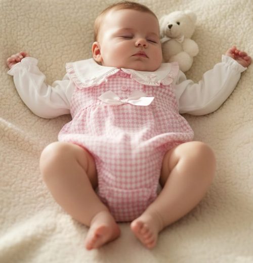 Baby Girls Two Piece Romper Set with Lace and Bows (0-6M)