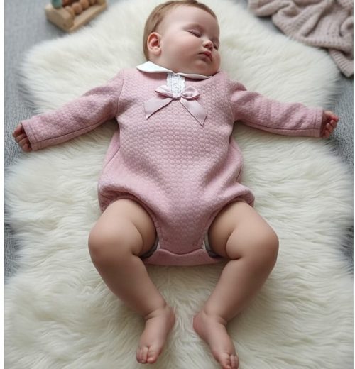 Baby Girls Romper with Lace and Bow (0-6M)