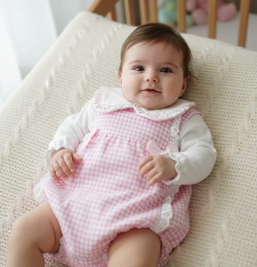 Baby Girls Two Piece Spanish Lace and Bows Set (0-6M)