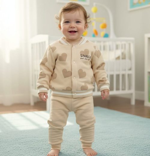 Baby Girls Two Piece Heart Print Sparkle Tracksuit (6-24M)