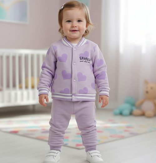 Baby Girls Two Piece Heart Print Sparkle Tracksuit (6-24M)