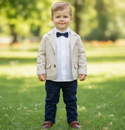 Boys Four Piece Shirt, Chinos & Jacket Set with Bow Tie (2-5Y)