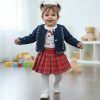 ti blue Girls Four Piece Diamante Teddy Tartan Skirt Set with Tights (2-5Y)