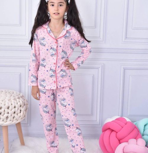 Girls Unicorn Print Buttoned Pyjamas (4-12Y)