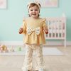 yellow set Baby Girls Floral Print Bow Top & Floral Leggings Set with Headband (9M-3Y)