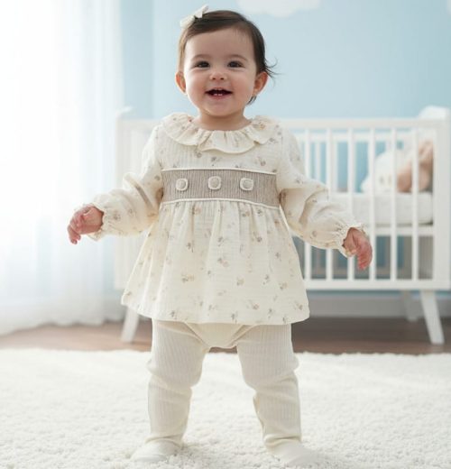 Baby Girls Two Piece Spanish Floral Dress & Leggings Set (6-36M)