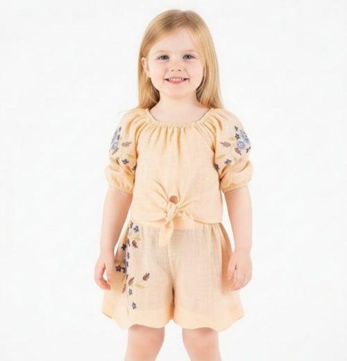 Girls Two Piece Floral Tie Up Top & Shorts Set (2-5Y)