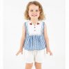 1185 blue Girls Two Piece Check Cherry Embroidered Top & Shorts Set (1-4Y)