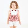 1185 red Girls Two Piece Check Cherry Embroidered Top & Shorts Set (1-4Y)