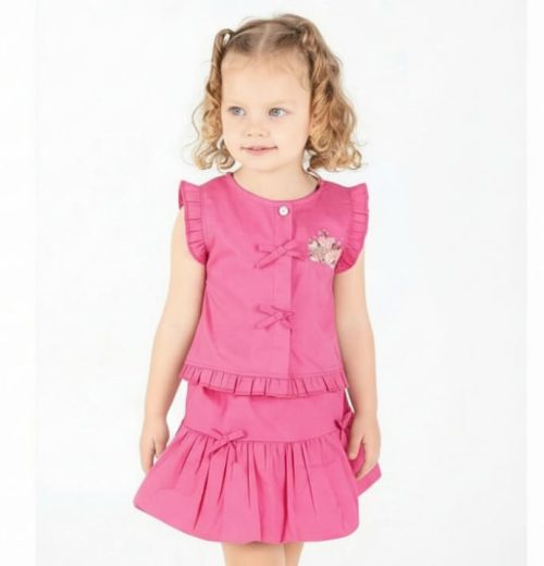 Girls Two Piece Embroidered Bow Top & Shorts Set (2-5Y)