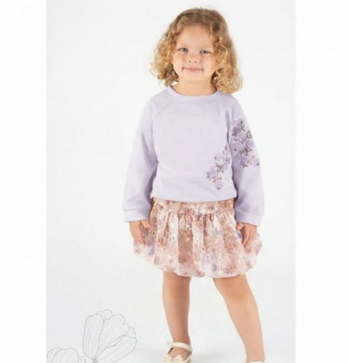 Girls Two Piece Butterfly Floral Embroidered Top & Skirt Set (2-5Y)